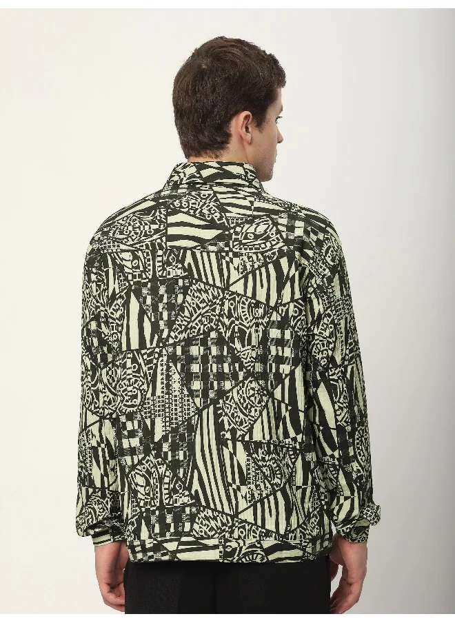 Beyoung Green and Black Abstract Print Shacket