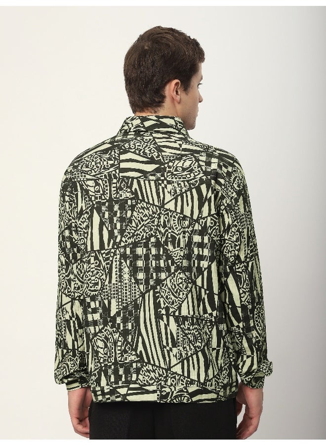 Beyoung - Green and Black Abstract Print Shacket - Image 1