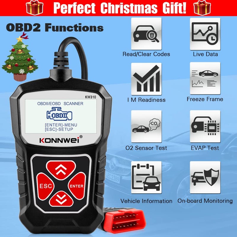 KONNWEI KW310 OBD2 Scanner Full OBDII Functions 10 Modes Car Engine Diagnostic Scanner Tool for All 1996 and Newer Cars (Black) - Image 2