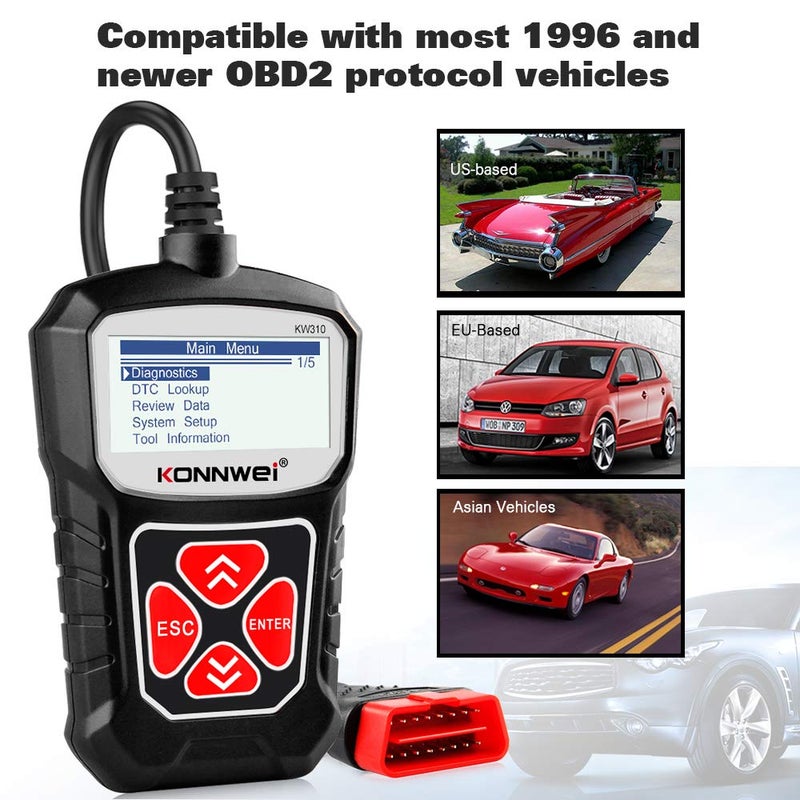 KONNWEI KW310 OBD2 Scanner Full OBDII Functions 10 Modes Car Engine Diagnostic Scanner Tool for All 1996 and Newer Cars (Black) - Image 3