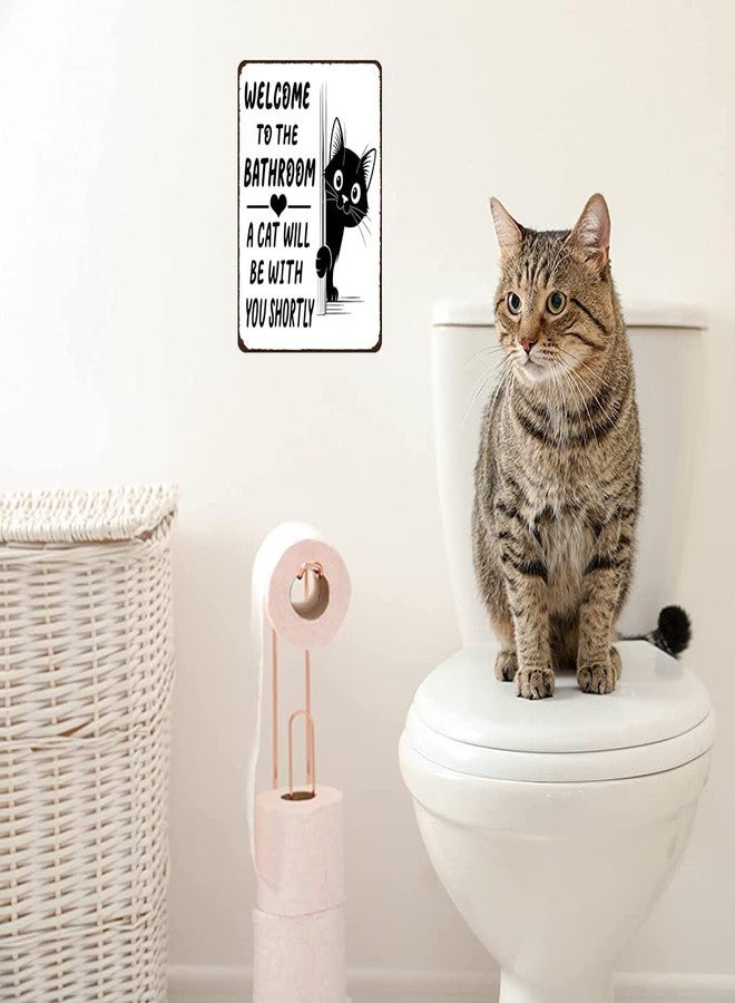 Funnysign Cat Lovers Gifts Welcome To The Bathroom A Cat Will Be with You Tin Sign for Bathroom Toilet Decor 8 X 12 Inch(3996) - Image 5