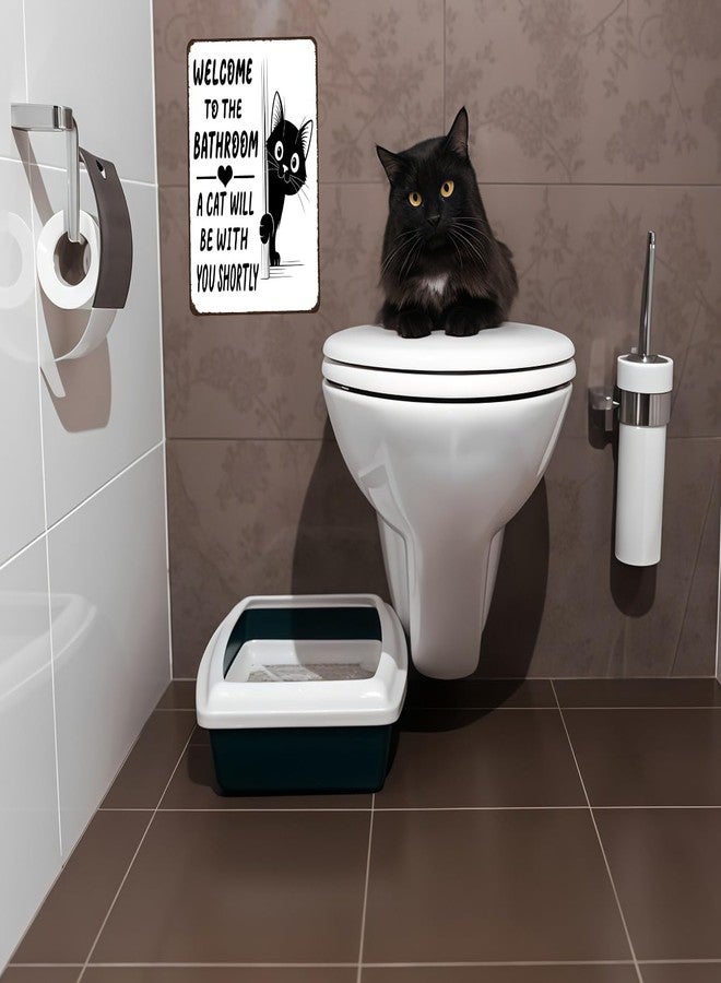Funnysign Cat Lovers Gifts Welcome To The Bathroom A Cat Will Be with You Tin Sign for Bathroom Toilet Decor 8 X 12 Inch(3996) - Image 4