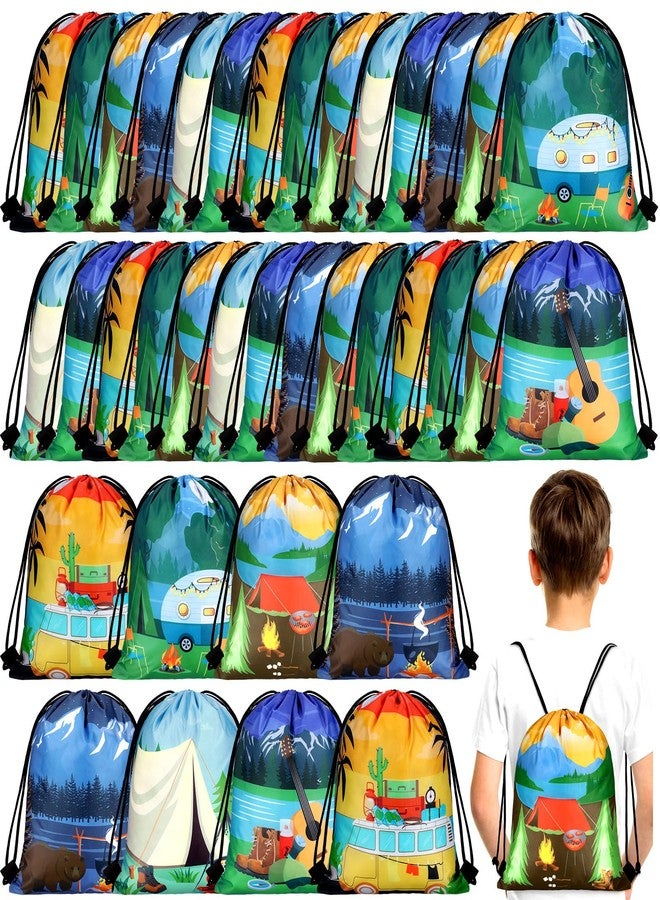 Woanger 36 Pcs Camping Party Favors Camping Adventure Drawstring Bags Goodie Candy Drawstring Bags Backpack Birthday Party Supplies Decorations for Boys Kids - Image 1