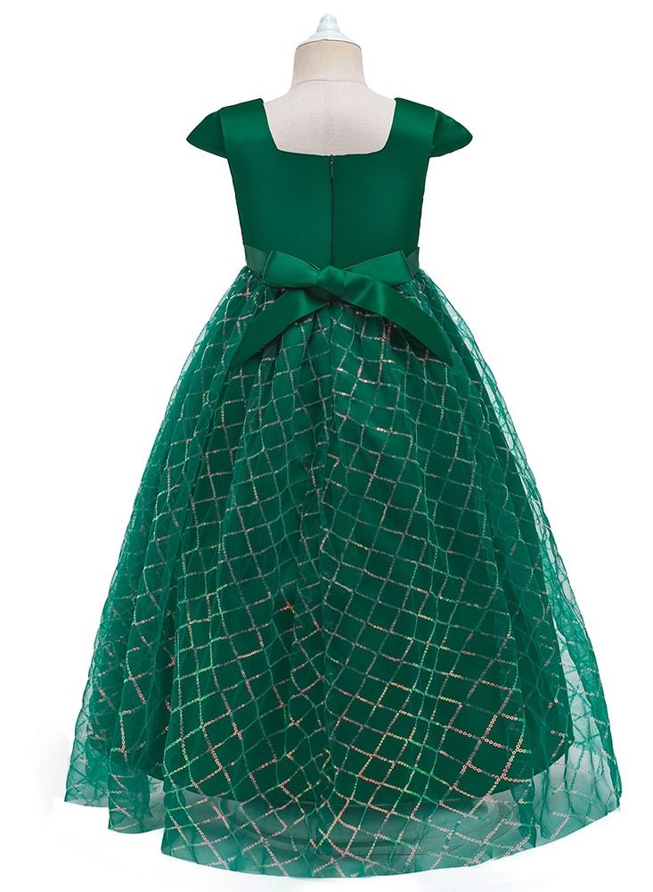 Loquat Square Neck Cap Sleeve Dress Dark Green - Image 2