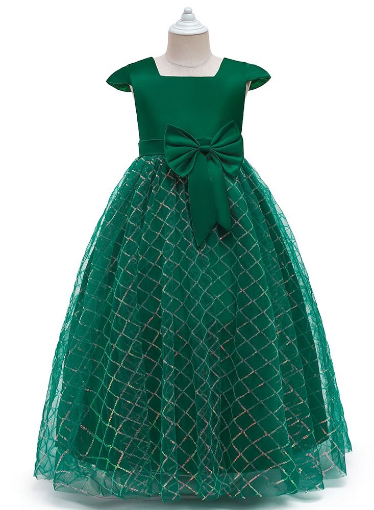 Loquat Square Neck Cap Sleeve Dress Dark Green - Image 1