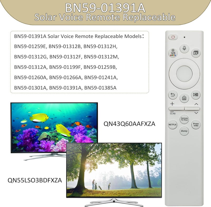 Bxmgr BN59-01391A TM2281E Fit for Samsung TV Remote Compatible with Samsung Frame TV Remote 2021-2024 Neo LED Smart 4K Ultra HD TV, with Bluetooth Rechargeable Solar Cell, 4 Shortcut Buttons, White - Image 3