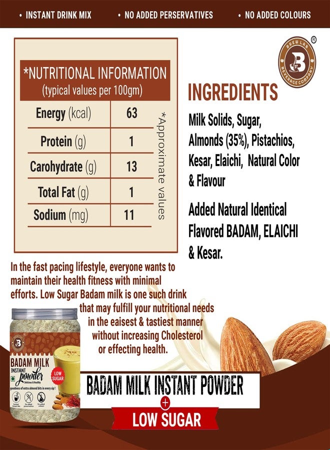 Brew Lab Instant Low Sugar Badam Milk Powder || with Kesar and Real Badam Pieces || 250gm - Image 5