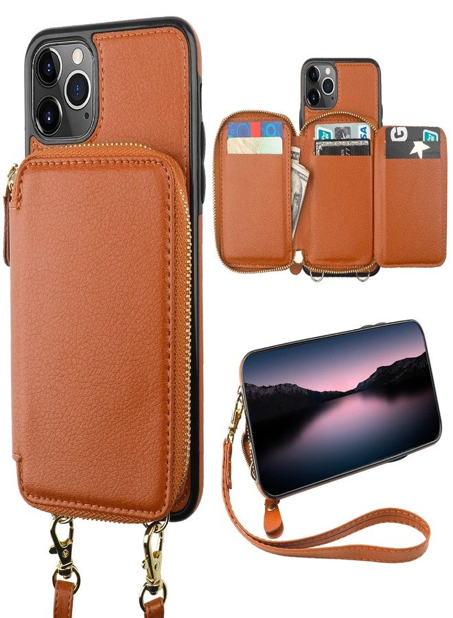 Bocasal RFID Blocking Wallet Case for iPhone 11 Pro Max, Adjustable Crossbody Zipper Purse Flip Folio Case with Kickstand and Detachable Wrist Strap, PU Leather, Brown, 6.5 Inch - Image 1