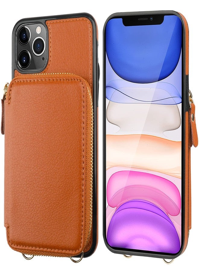 Bocasal RFID Blocking Wallet Case for iPhone 11 Pro Max, Adjustable Crossbody Zipper Purse Flip Folio Case with Kickstand and Detachable Wrist Strap, PU Leather, Brown, 6.5 Inch - Image 3