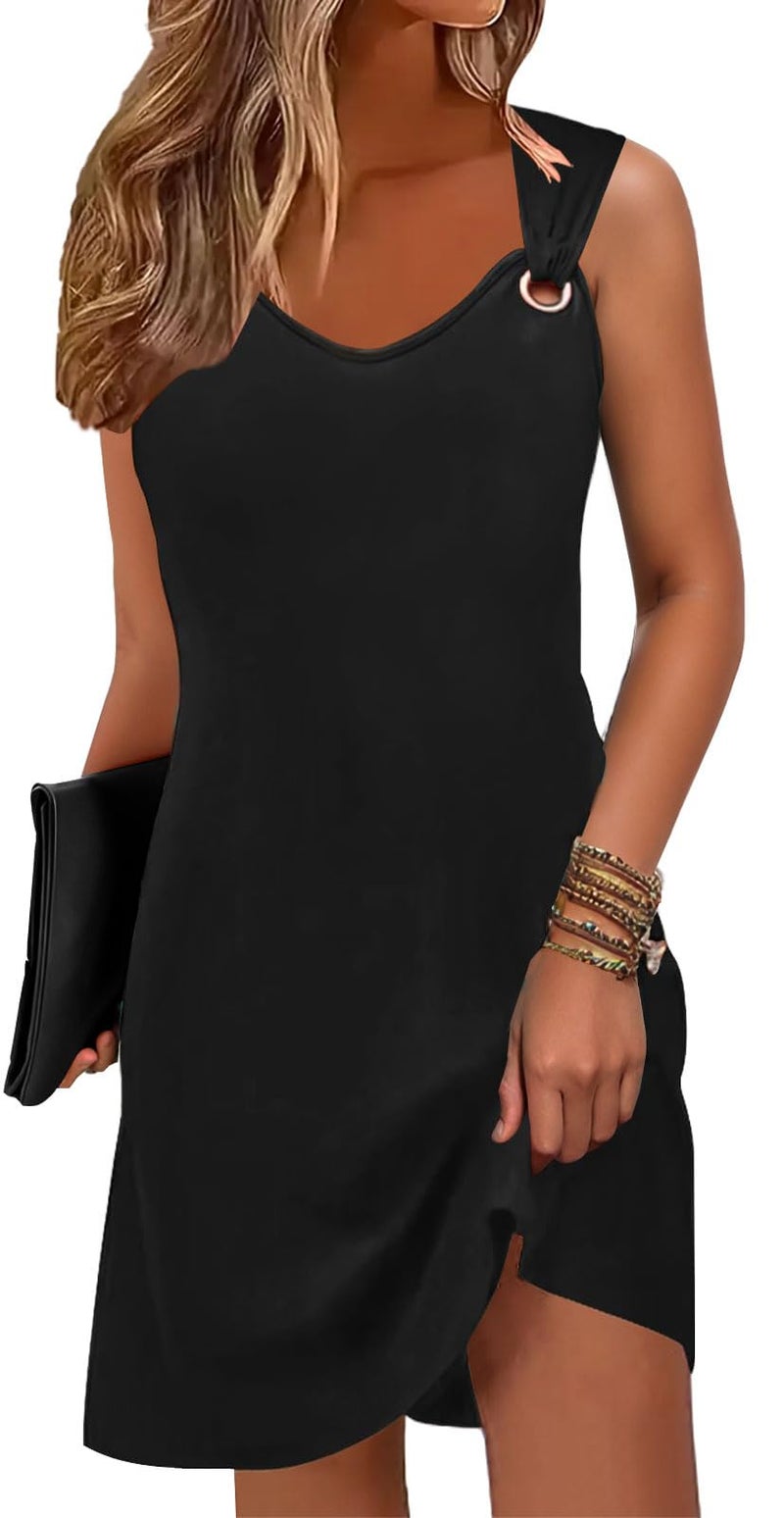 ETCYY Summer Dresses for Women 2026 Vacation Beach Cover Ups Swimsuit Sleeveless Sundresses Casual Loose Tank Sun Dresses,Black,Medium - Image 1