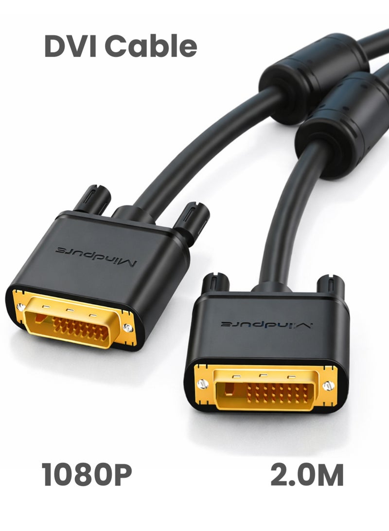 مينديبوريت كابل DVI بطول 2 متر، كابل DVI-D 24+1 (ذكر إلى ذكر)، متوافق مع DVI 24+5، كابل شاشة رقمي 1080P Full HD، متوافق مع الكمبيوتر والشاشات والبروجكتور وأجهزة الألعاب - Image 1