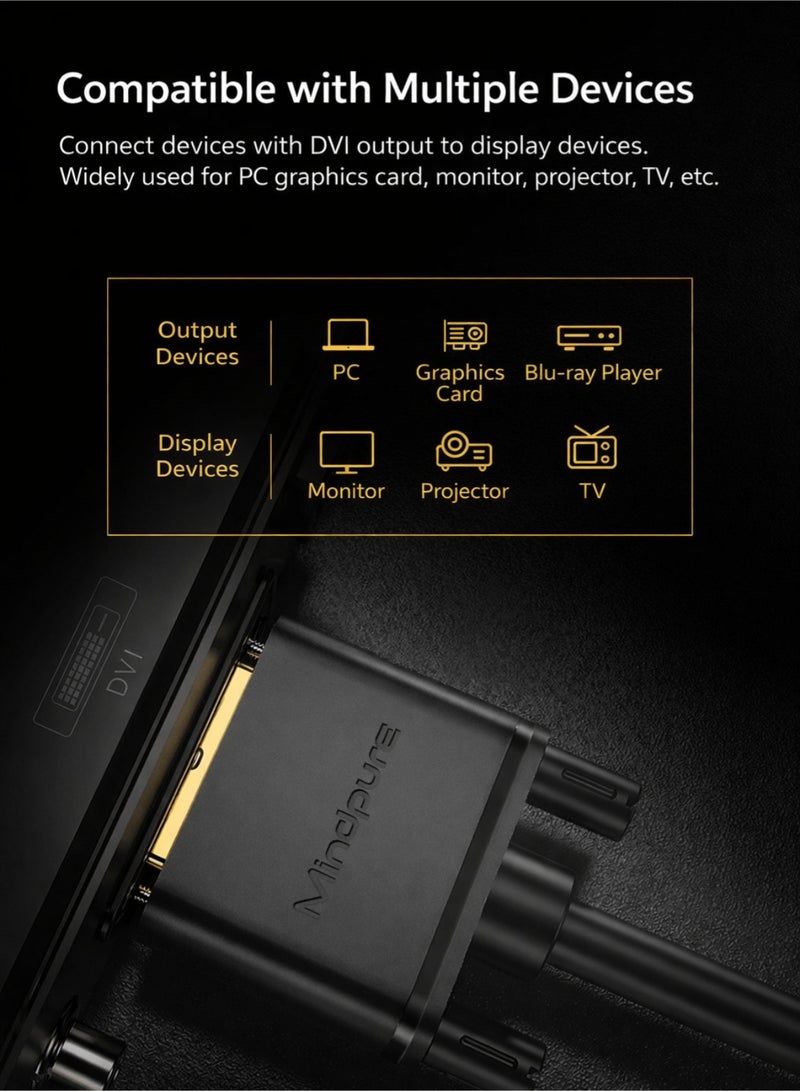 مينديبوريت كابل DVI بطول 2 متر، كابل DVI-D 24+1 (ذكر إلى ذكر)، متوافق مع DVI 24+5، كابل شاشة رقمي 1080P Full HD، متوافق مع الكمبيوتر والشاشات والبروجكتور وأجهزة الألعاب - Image 2
