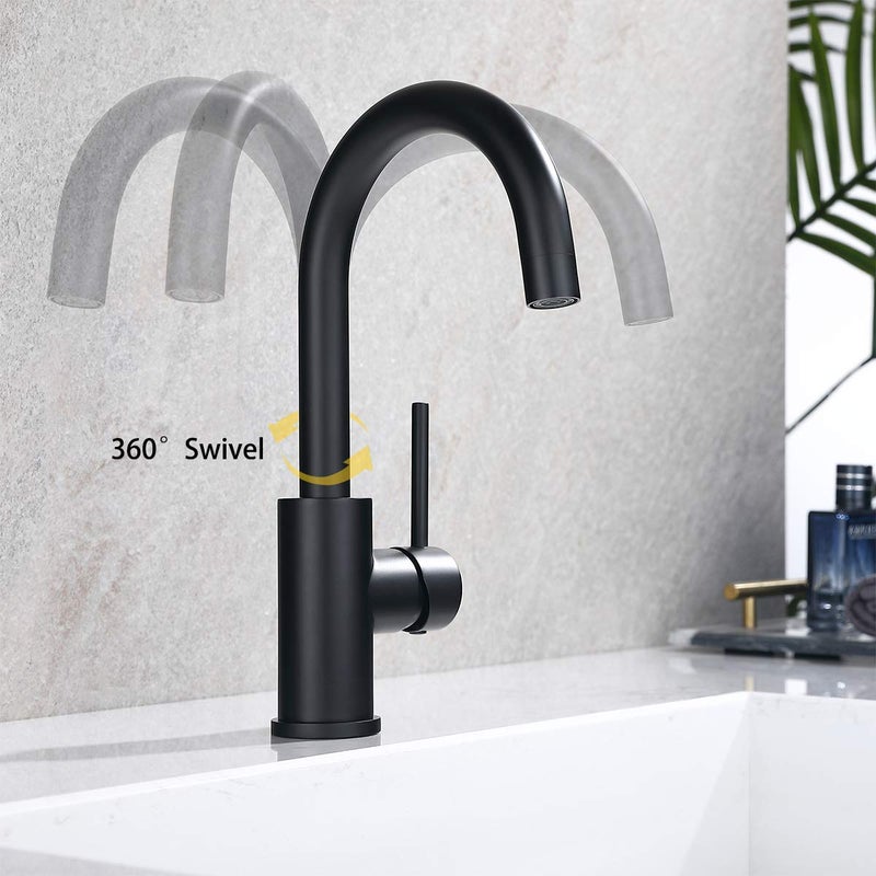 WiPPhs Bar Sink Faucets Single Hole, WiPPhs Matte Black Mini Kitchen Sink Faucets, Single Handle 1 Hole Modern Wet Bar Sink Faucets, Black Sink Faucet - Image 4