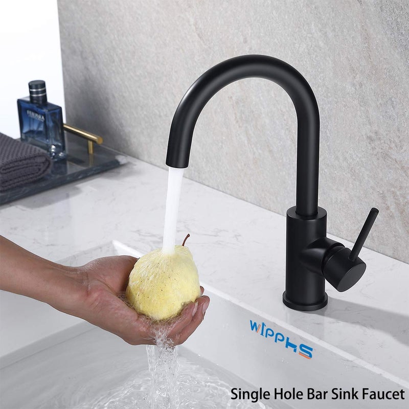 WiPPhs Bar Sink Faucets Single Hole, WiPPhs Matte Black Mini Kitchen Sink Faucets, Single Handle 1 Hole Modern Wet Bar Sink Faucets, Black Sink Faucet - Image 5
