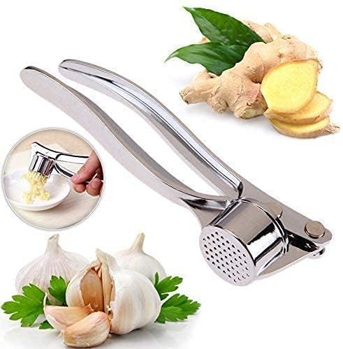 Vivatra Vivatra Stainless Steel Garlic Crusher Presser MultiFunction Manual Portable Garlic Crusher Ginger Mincer Garlic Presser Curved for KitchenLemon Juicer Hand Tool Silver Garlic Press - Image 2