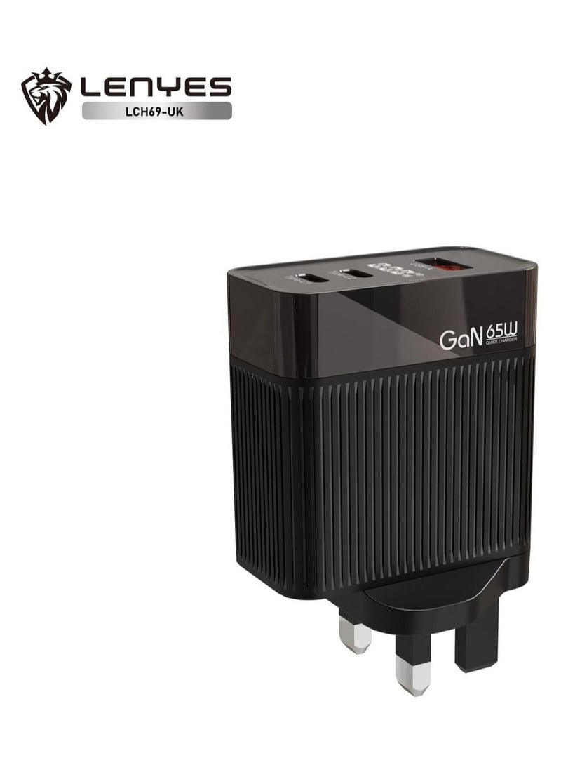 LENYES 65W GaN Fast Charger Adapter with LED Display, Compact Charger For M book Pro/Air, Galaxy S20/S10, Dell Xps 13, Note 20/10+, phone 13/Pro/Mini, pad - Image 1