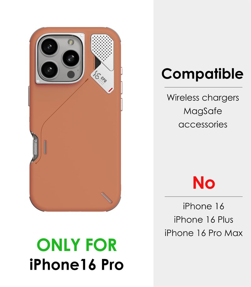 Aulumu A16 Shockproof Case for iPhone 16 Pro | Real Cooling | Aluminum Alloy Camera Frame | Multi-Layer Composite Protection - Yellowish-Brown - Image 2