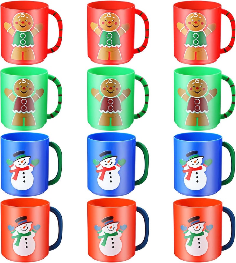 Layhit 12 Pcs Christmas Gingerbread Man Mugs Plastic Gingerbread House Mugs 7 oz Christmas Snowman Mug Set for Festive Xmas Party Supplies - Image 1