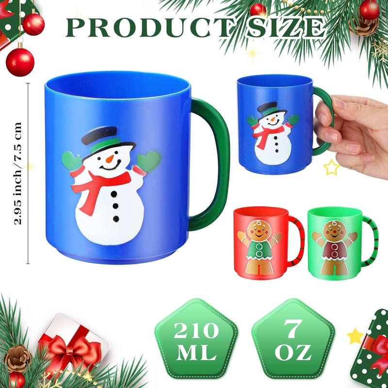 Layhit 12 Pcs Christmas Gingerbread Man Mugs Plastic Gingerbread House Mugs 7 oz Christmas Snowman Mug Set for Festive Xmas Party Supplies - Image 2