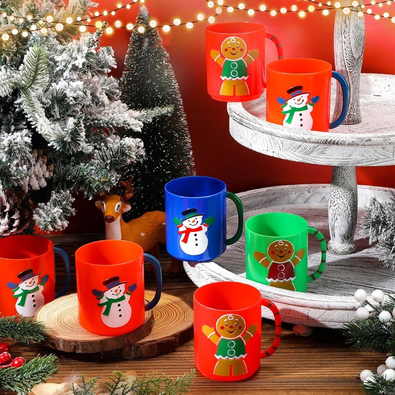 Layhit 12 Pcs Christmas Gingerbread Man Mugs Plastic Gingerbread House Mugs 7 oz Christmas Snowman Mug Set for Festive Xmas Party Supplies - Image 4