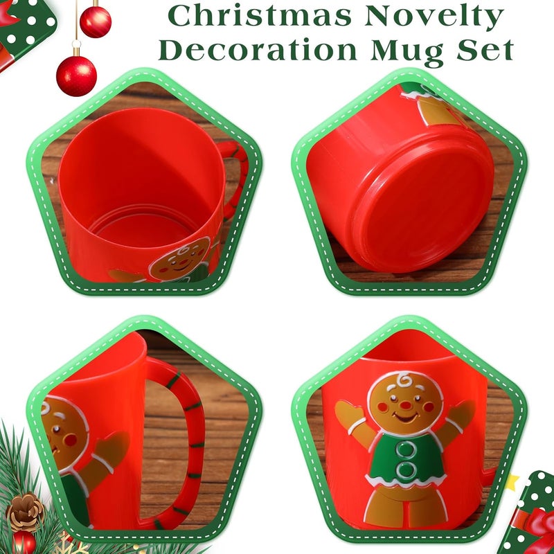 Layhit 12 Pcs Christmas Gingerbread Man Mugs Plastic Gingerbread House Mugs 7 oz Christmas Snowman Mug Set for Festive Xmas Party Supplies - Image 3