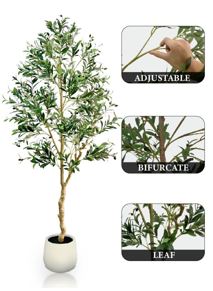 MUXUE Artificial Olive Tree 6.9FT (210cm) with White Pot - 1580 Leaves & 86 Fruits, Large Faux Plant for Indoor Home Decor, Housewarming & Grand Opening Gift - Image 5