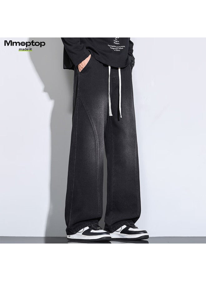 Mmoptop American High Street Curved Blade Jeans Autumn Winter Men's Vintage Loose Straight Casual Pants Mnzk45 Black 2XL - Image 4