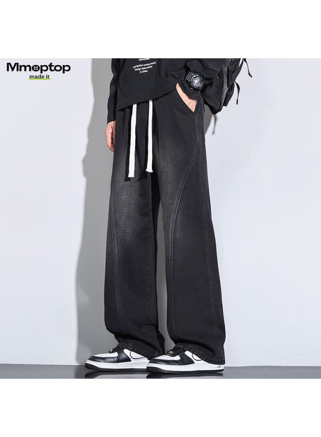 Mmoptop American High Street Curved Blade Jeans Autumn Winter Men's Vintage Loose Straight Casual Pants Mnzk45 Black 2XL - Image 5