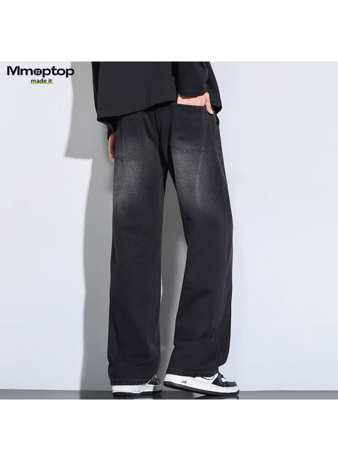Mmoptop American High Street Curved Blade Jeans Autumn Winter Men's Vintage Loose Straight Casual Pants Mnzk45 Black 2XL - Image 1