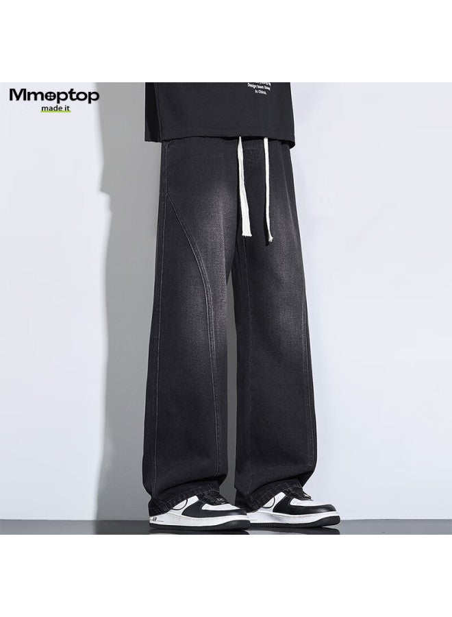 Mmoptop American High Street Curved Blade Jeans Autumn Winter Men's Vintage Loose Straight Casual Pants Mnzk45 Black 2XL - Image 3