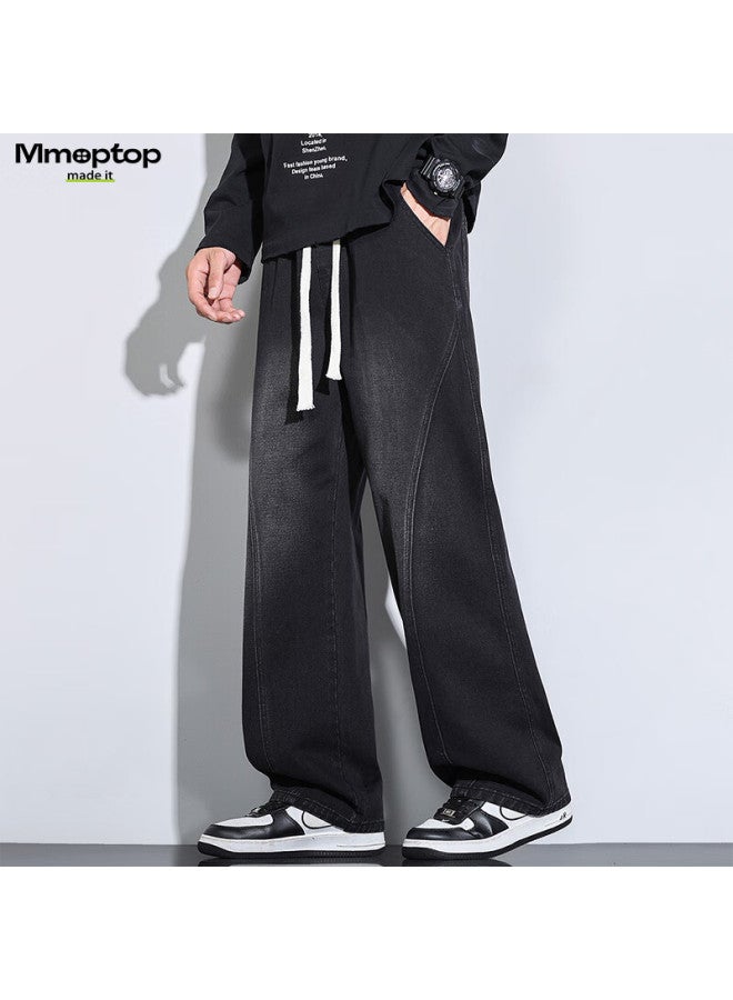 Mmoptop American High Street Curved Blade Jeans Autumn Winter Men's Vintage Loose Straight Casual Pants Mnzk45 Black 2XL - Image 2