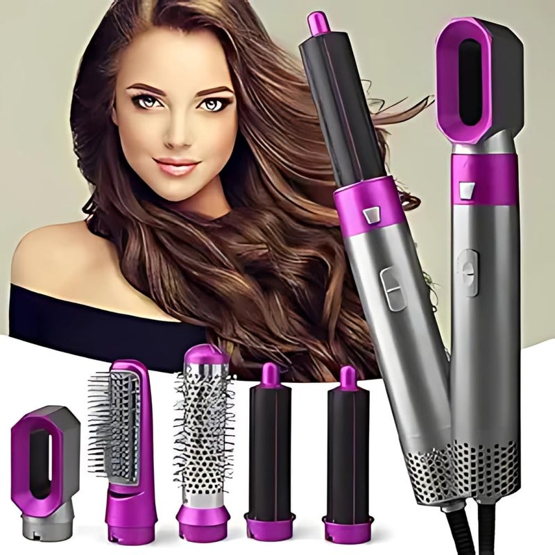 Drumstone Pro 5in1 Hair Dryer Brush Styler Volumizer Hot Air Brush with Interchangeable Heads for Drying Curling Straightening Comb OneStep for All Hair Types - Image 1