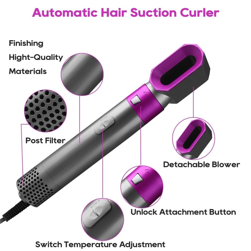 Drumstone Pro 5in1 Hair Dryer Brush Styler Volumizer Hot Air Brush with Interchangeable Heads for Drying Curling Straightening Comb OneStep for All Hair Types - Image 2