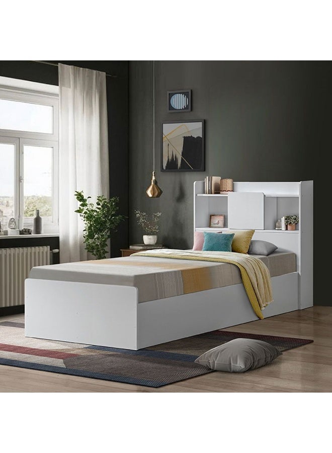 DANUBE HOME Supreme 120X200 Young Bed With Storage And Foil Lamited Strong And Sturdy Modern Design Wooden Single Bed Frame Furniture Quiet And Comfortable Beds - White - Image 1