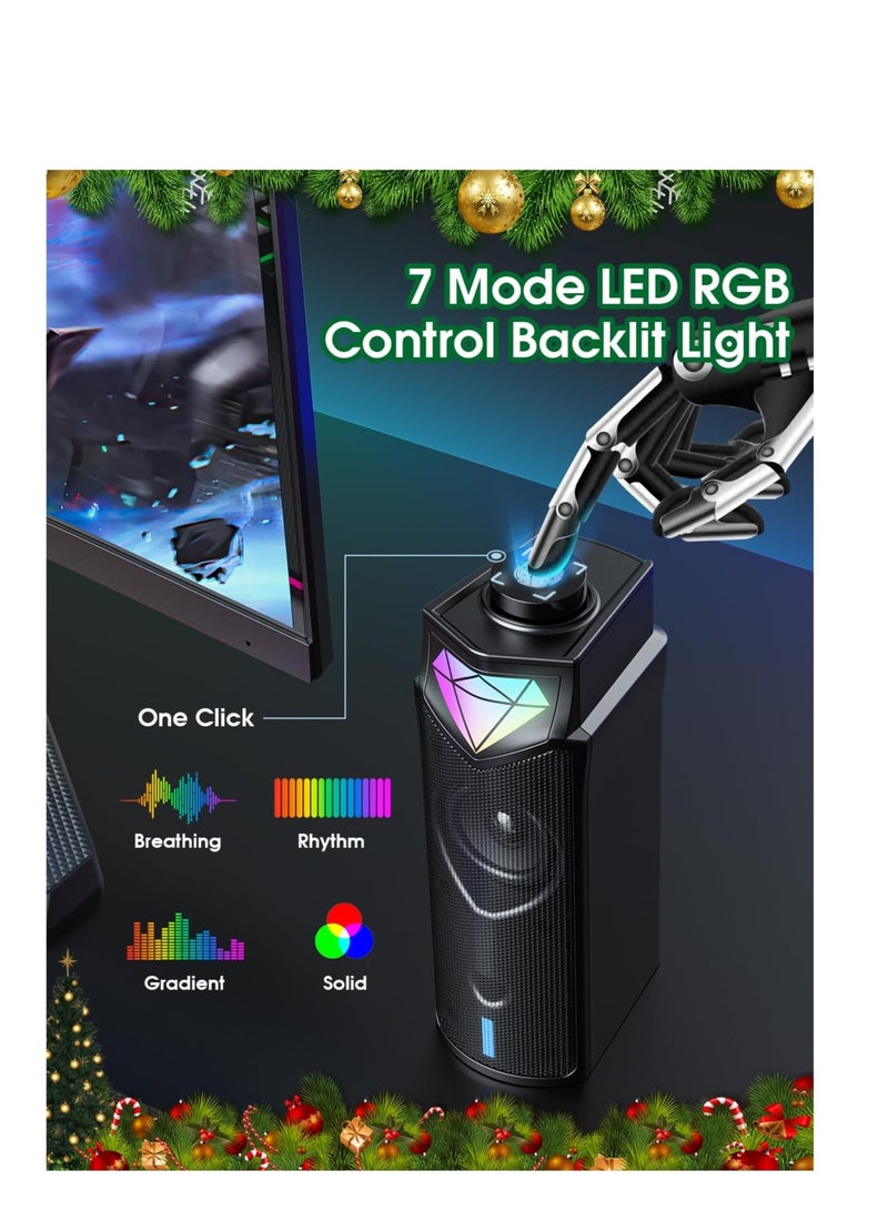 Excefore Computer Speakers for PC Desktop Monitor, Bluetooth Dynamic RGB Computer Sound Bar, Dual HiFi Stereo & Gradient RGB Lighting, USB Powered Speakers, for PC Laptop Tablet Desktop(Include C Adapter)  - Image 4