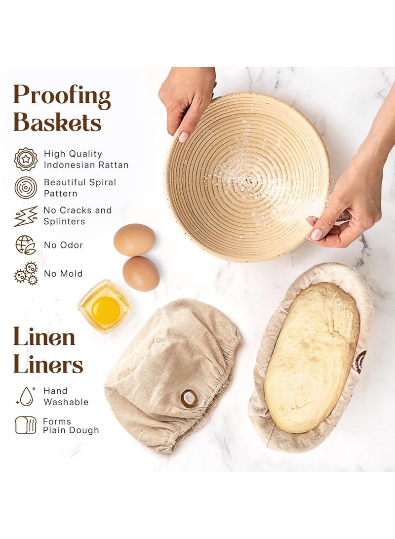 14PCS Bread Baking Supplies Kit, Rattan Banneton Proofing Basket Set, Complete Dough Making Tools for Home Bakery - Image 2