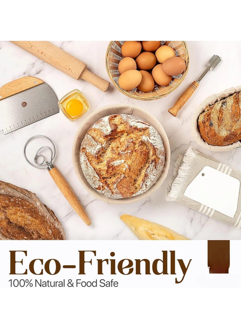 14PCS Bread Baking Supplies Kit, Rattan Banneton Proofing Basket Set, Complete Dough Making Tools for Home Bakery - Image 3