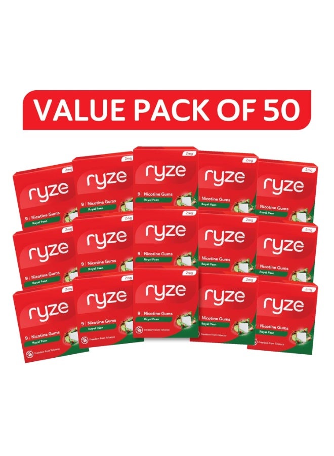 RYZE Nicotine Gum 2mg | Pack of 50 (450 gums) | Royal Paan | Freedom from Smoking & Tobacco | Easy on Throat | FDA Approved | Sugar Free | Teeth Whitening - Image 1