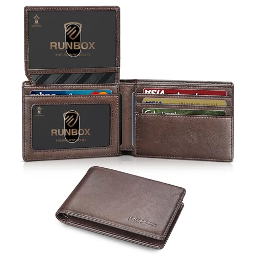 RUNBOX Wallet for Men and Women Slim Rfid Leather 2 ID Window With Gift Box - Image 1
