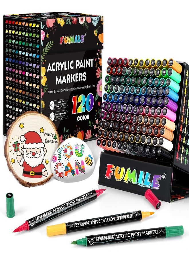 FUMILE 120 Colors Acrylic Paint Markers Dual Tip(Fine and Brush Tip), Acrylic Paint Pens paint Marker for Wood, Rock, Plastic, Glass, Ceramic, Canvas.Acrylic Markers Set for Art Supplies. - Image 1
