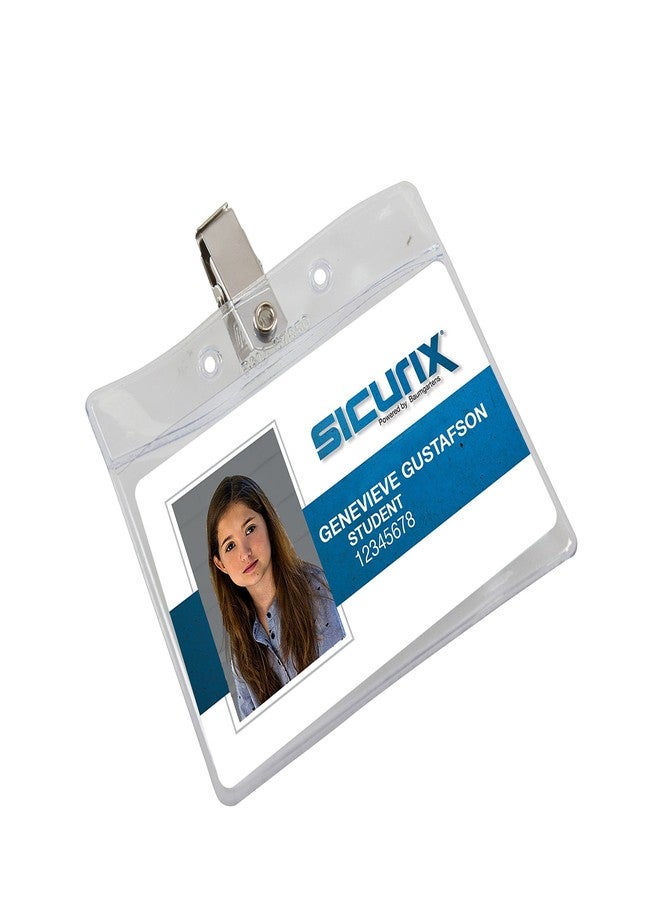 SICURIX(R) Standard Badge Holders, Horizontal, Clip, 50 Pack, Clear - Image 3