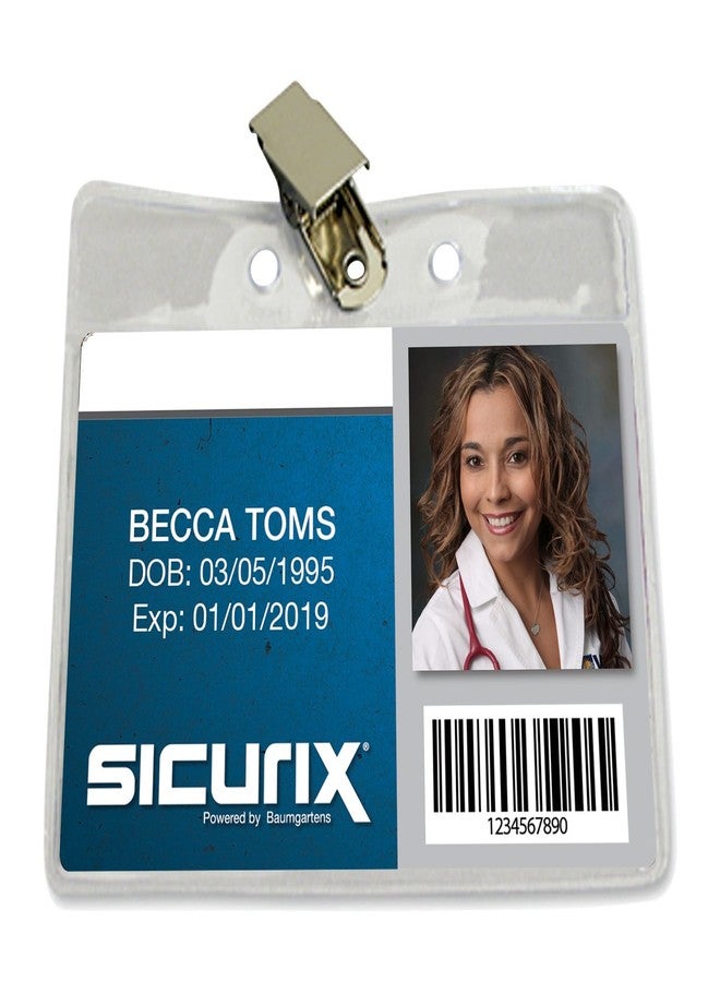SICURIX(R) Standard Badge Holders, Horizontal, Clip, 50 Pack, Clear - Image 1