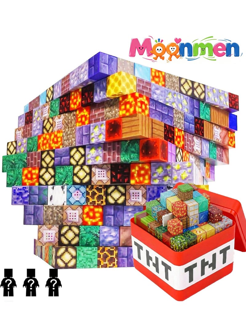 Moonmen Magnetic Building Set - Random 180 Pieces Blocks, Storage Box, 10 Mini Figures, STEM Sensory Toys for 6+ Year Old Boys & Girls - Image 1