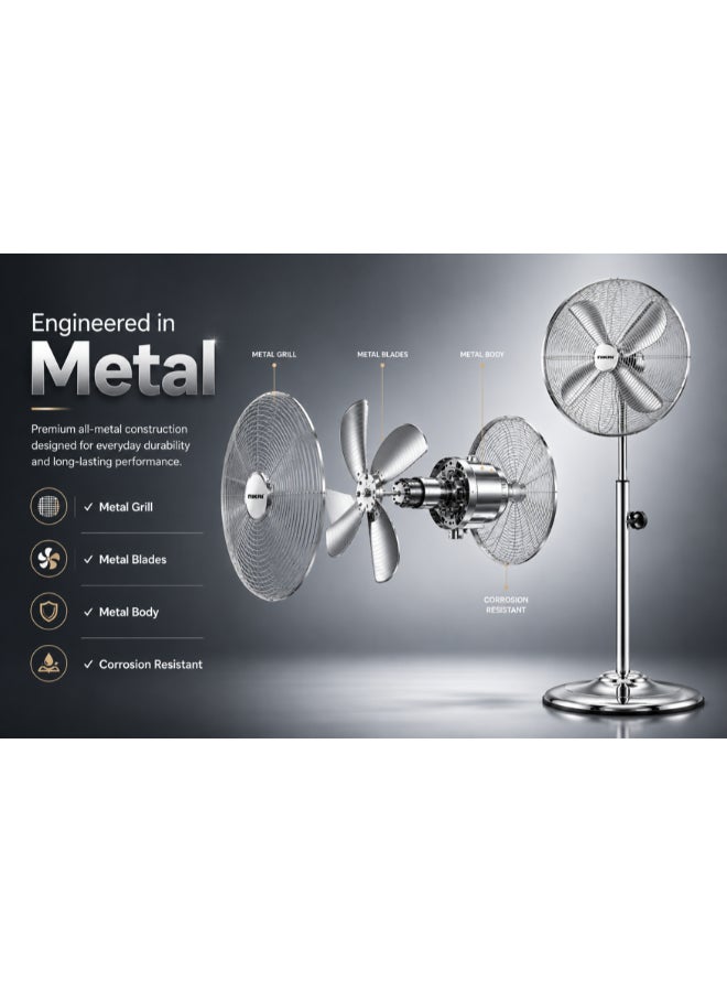 NIKAI 16-Inch Premium Stand Fan, 4 Blade High-Speed, Adjustable Height & Oscillation, Cooling Fan for Home And Office Use - 2 Year Warranty - 60 W NPF169CMX Silver - Image 3