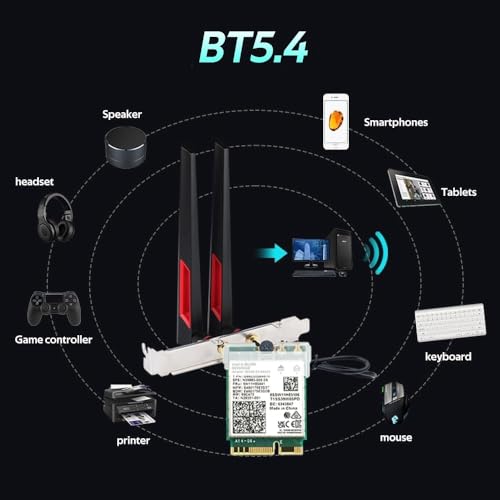 DERAPID مجموعة بطاقة WiFi 7 M.2 BE200 لجهاز الكمبيوتر المكتبي لـ Intel BE200NGW، ثلاثي النطاق 2.4G/5G/6GHz مع Bluetooth 5.4، كابل تمديد MHF4، هوائي عالي الكسب، دعم حوامل عالية/منخفضة لنظام Windows 10 11 (غير متوافق مع AMD) - Image 4