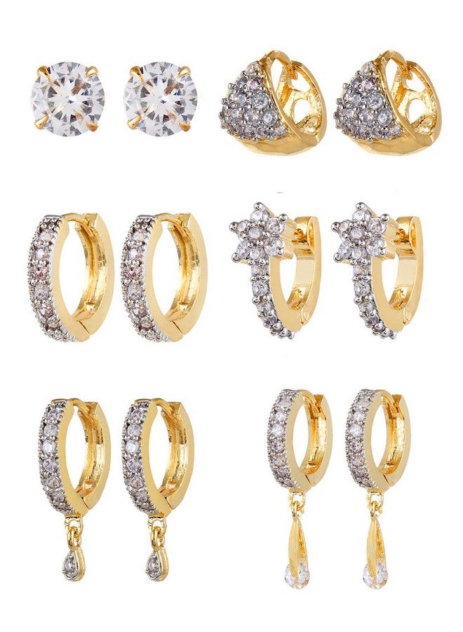 YouBella Jewellery Combo of 6 American Diamond Earrings for Girls and Women - Image 1