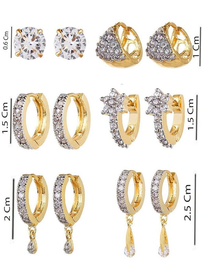 YouBella Jewellery Combo of 6 American Diamond Earrings for Girls and Women - Image 5