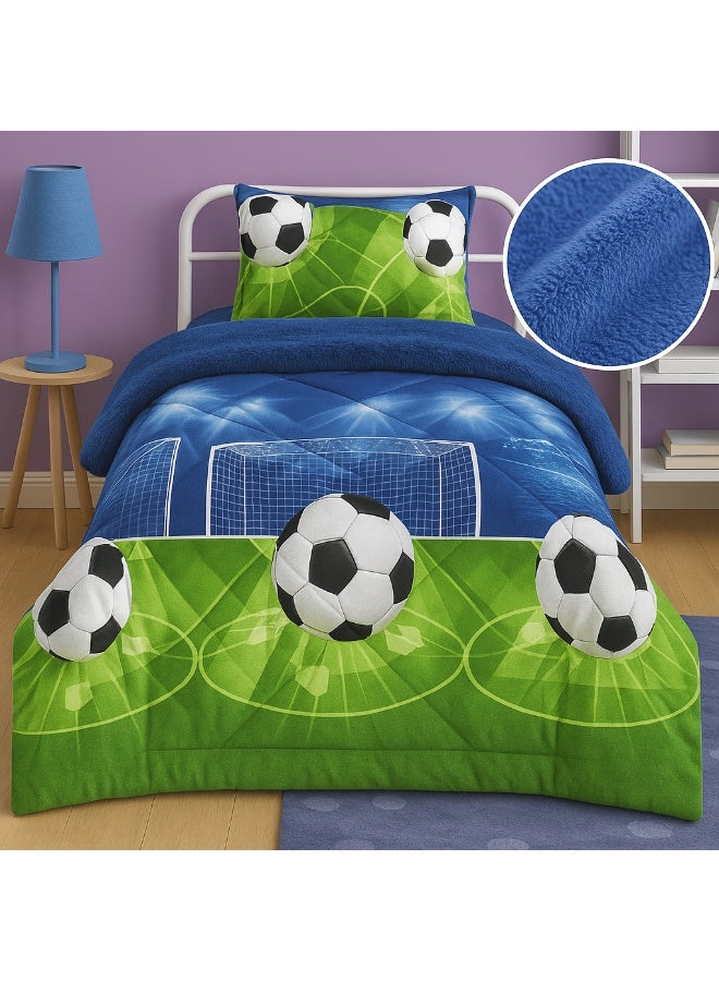 مون مفرش سرير شتوي مخمل بفرو للأطفال 3 قطع قابل للعكس – لحاف مبطن بحشوة ناعمة طقم دافئ وفاخر برسومات مميزة – مناسب لغرف نوم الأطفال، لسرير مقاس 120×200 سم - Image 2