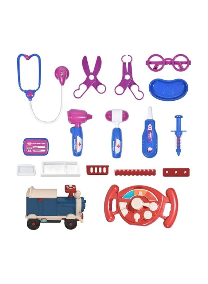 New retro small train toys set multifunctional play house baby electric kitchen train children's toy car can sit people  - Image 2