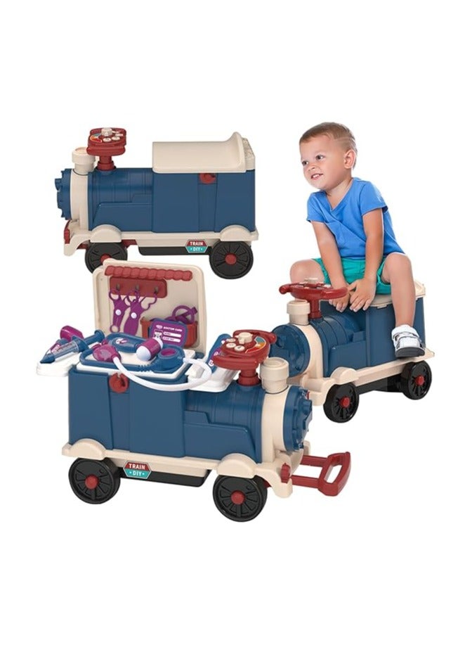 New retro small train toys set multifunctional play house baby electric kitchen train children's toy car can sit people  - Image 4